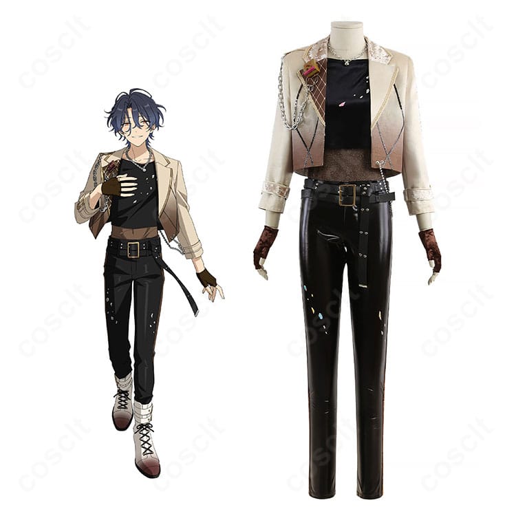 あんさんぶるスターズ!! コスプレ衣装一式の全身イメージ。コート+ベスト+ズボンに胸飾り・チェーン・手袋を装着した着用写真。