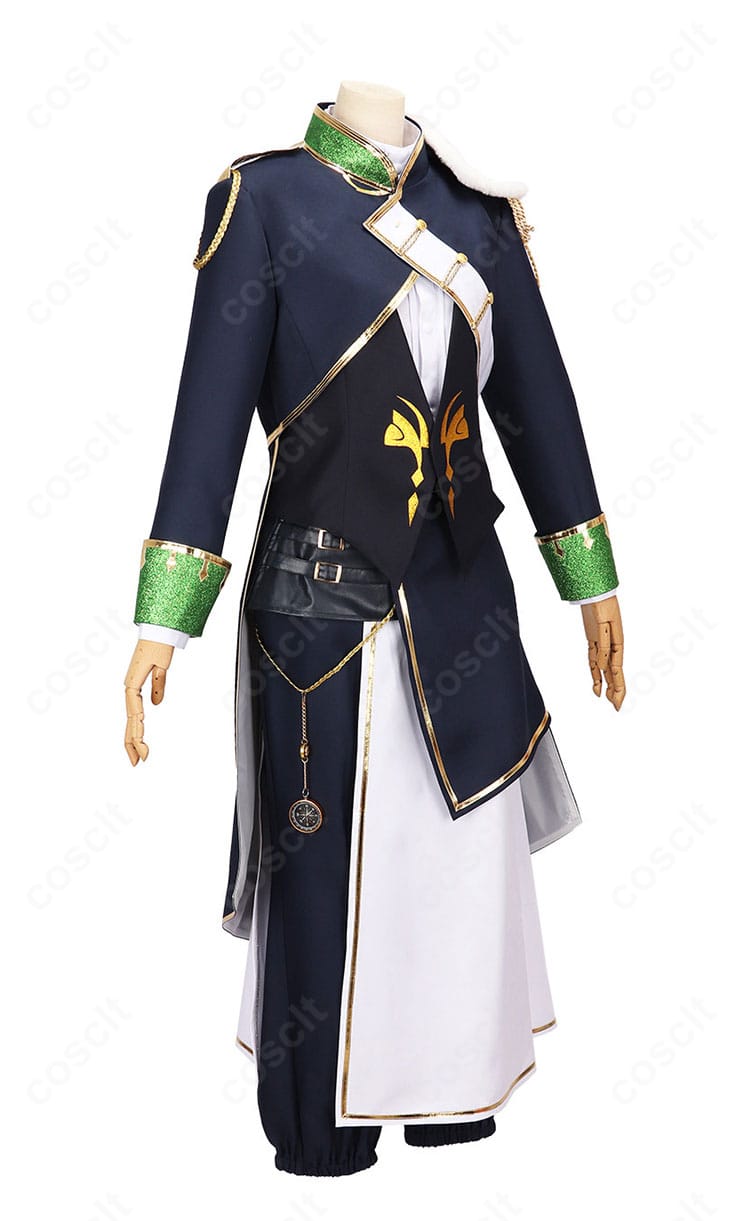 にじさんじ オリバー・エバンス 共通衣装コスプレの右側面。コートのラインと腰布の位置関係が分かる角度。