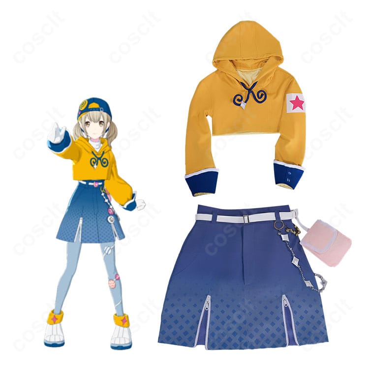 小豆沢こはね『あま～いひと時』コスプレ衣装を着用した全身イメージ。トップス・スカート・ベルト・腰飾りのコーデがわかる写真。