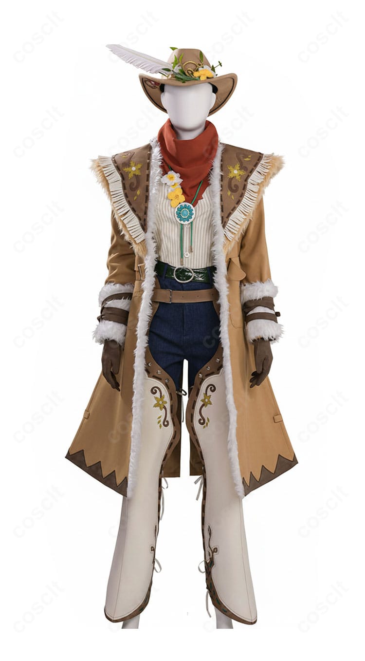 Identity V 第五人格 カウボーイ『春の便り』衣装の正面全体。コートとシャツ、アクセント配色のバランスがわかる構図。