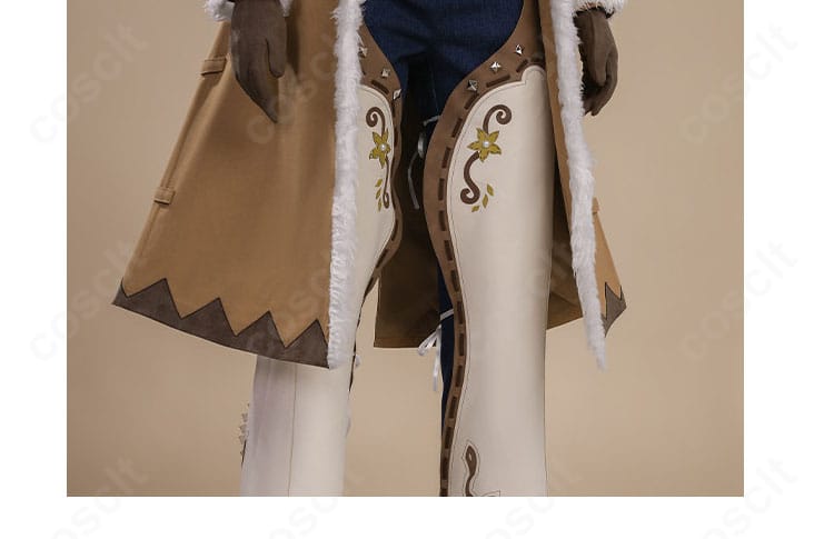 ズボンの装飾ディテール。サイドの切替やラインが映える部分アップ。