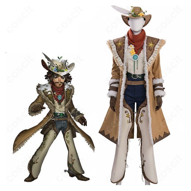 Identity V 第五人格 カウボーイ『春の便り』コスプレ衣装をモデルが全身着用したイメージ。コート・マフラー・帽子・小物まで一式装備。