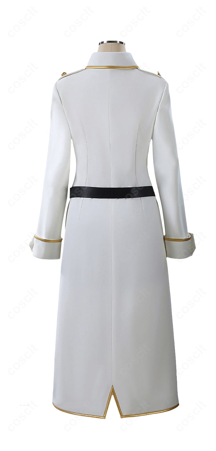 今井信女 見廻組副長 制服コスプレの背面ビュー。コートの後ろ姿と裾デザイン