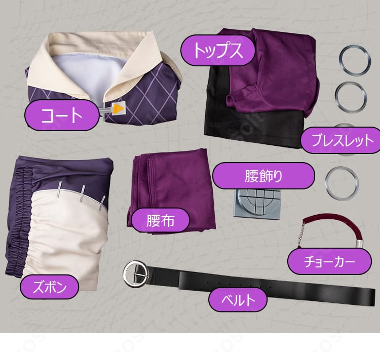 ガチアクタ ジャバー・ウォンガー コスプレ衣装 セット内容の一覧ディスプレイ