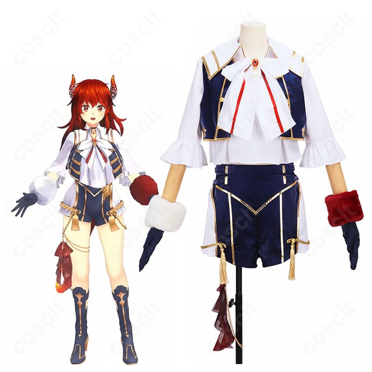 にじさんじ ドーラ 共通衣装の着用イメージ。コート×ショートパンツにスカーフを合わせた全身スタイルを人物モデルで表示