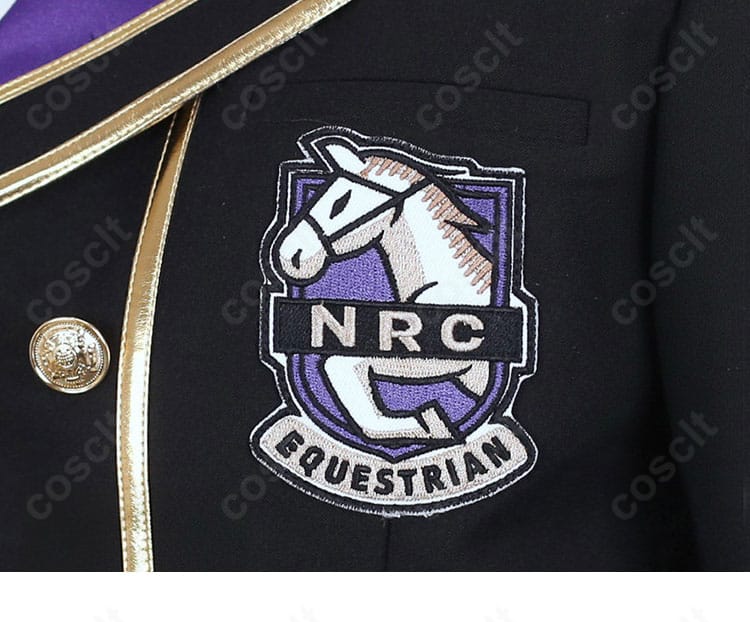 コート胸元の徽章ディテール。刺繍の質感とエッジの仕上げを接写