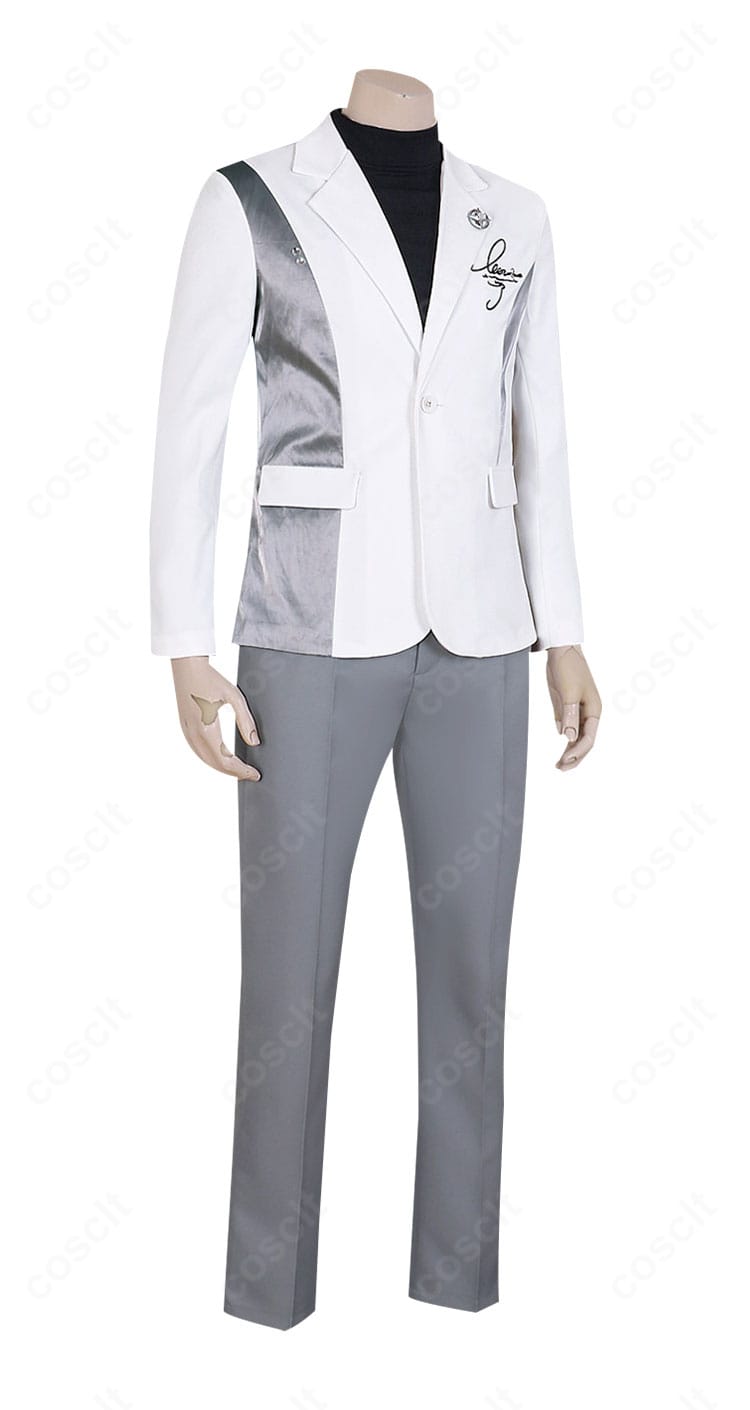 恋と深空 セイヤ「銀色の意志」衣装の側面画像。コートの丈感と袖のフォルム、サイドの落ち感を確認