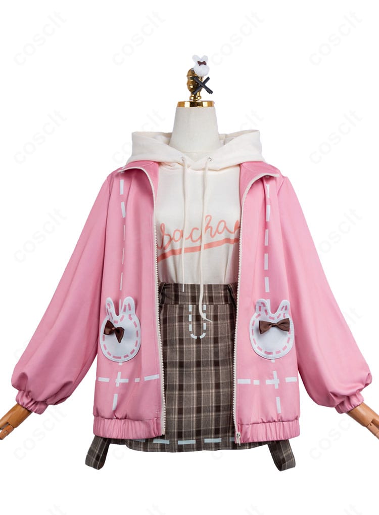 おさんぽうさちゃんコーデのパーカーとスカートの正面ディスプレイ