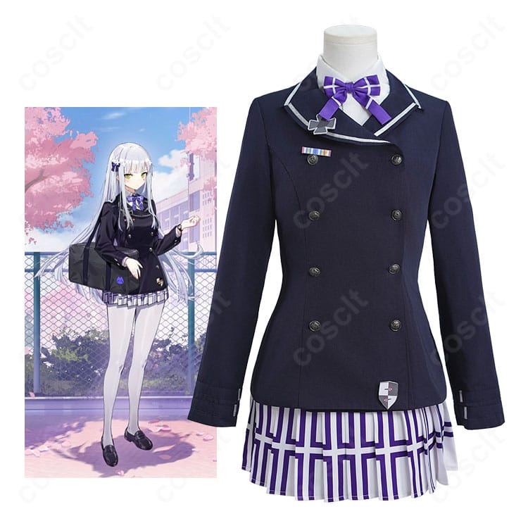 HK416 緋染め薄桜の着用イメージ。コートとリボン、桜モチーフの小物まで再現した学園風コスプレ全身。