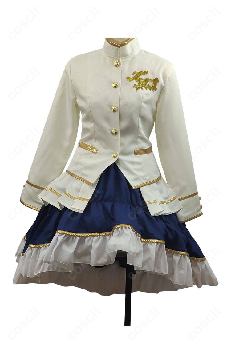 キングヘイロー 勝負服の衣装正面。白基調の配色と胸元〜ウエストのラインが分かる画像