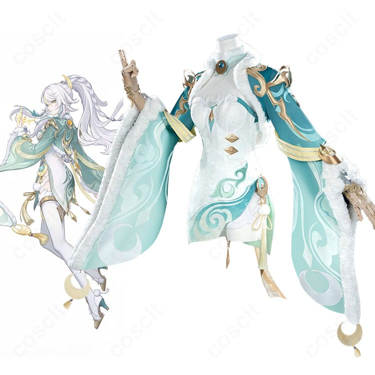 原神 茲白(白馬仙人)フルコーデ着用イメージ。白基調ローブコートと装飾が映える全身画像