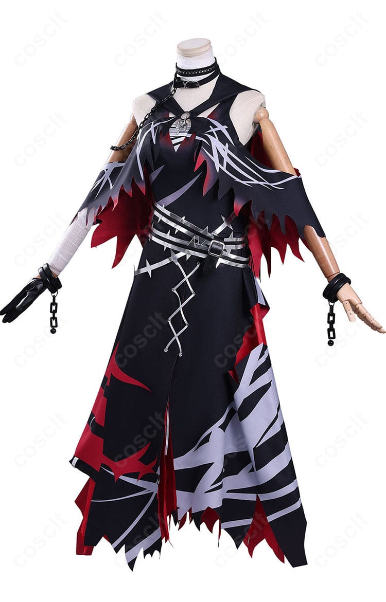 紫藤アリサ衣装の側面。ショールのドレープと腰飾りの立体感を強調。