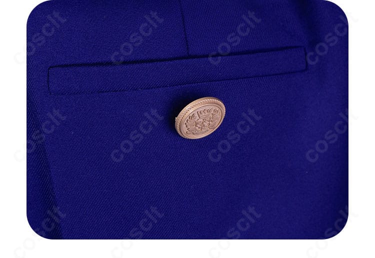 コートのボタン周りのディテール。質感、縫い付け、間隔のバランスを拡大。