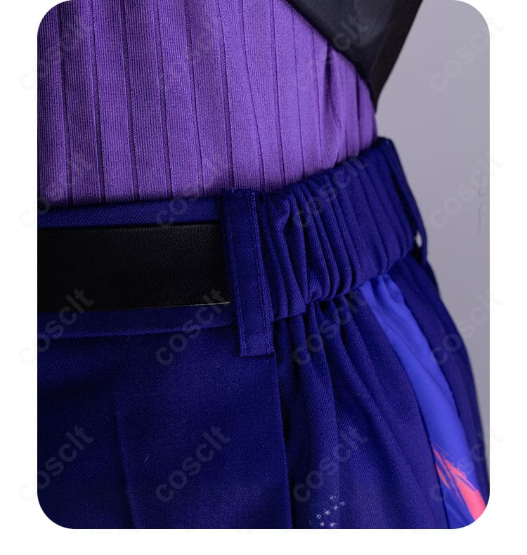 ズボンのウエスト装飾ディテール。フロントの意匠と生地の風合いを強調。