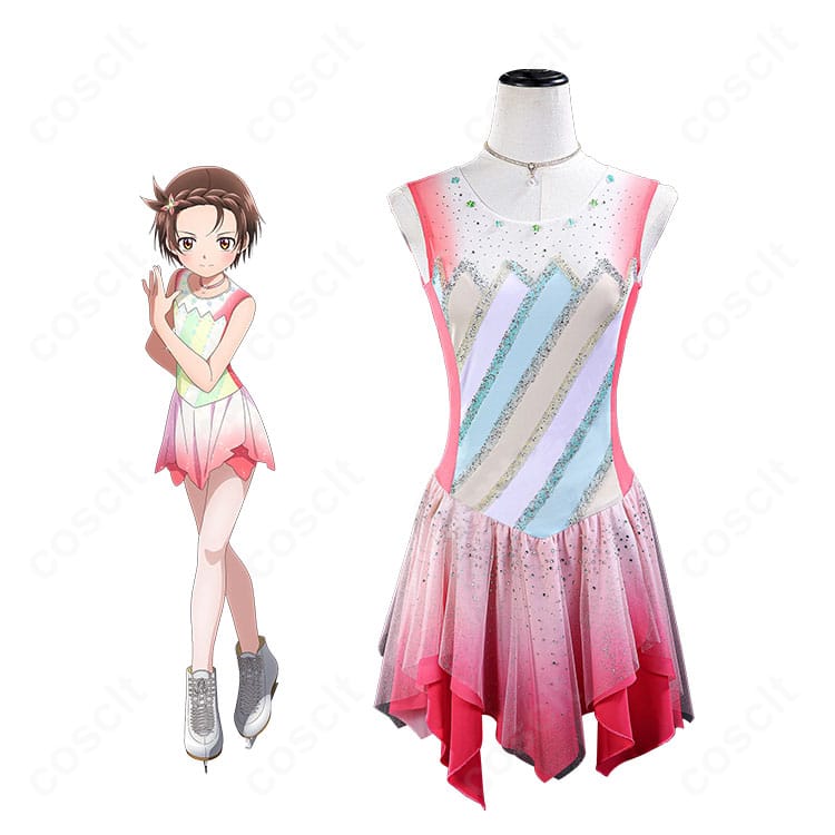 結束いのりのシーズン2スケートドレスを着用した全身イメージ。光沢チュールとアクセサリーの雰囲気が伝わる商品人物写真。