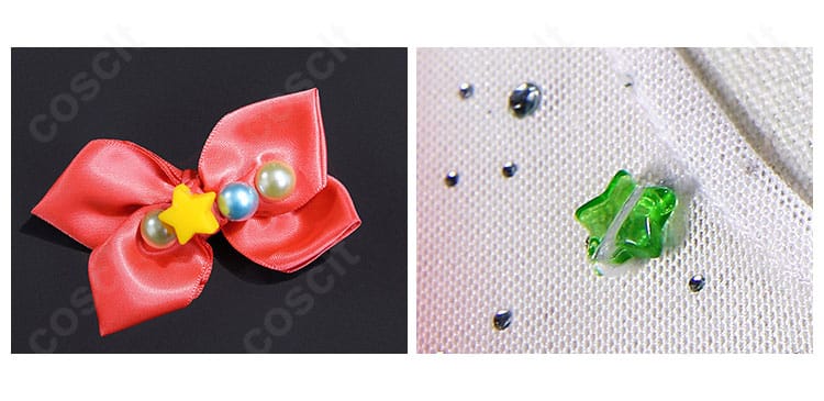 付属アクセサリーのディテール。髪飾りとネックレスのセット内容と質感を示す画像。