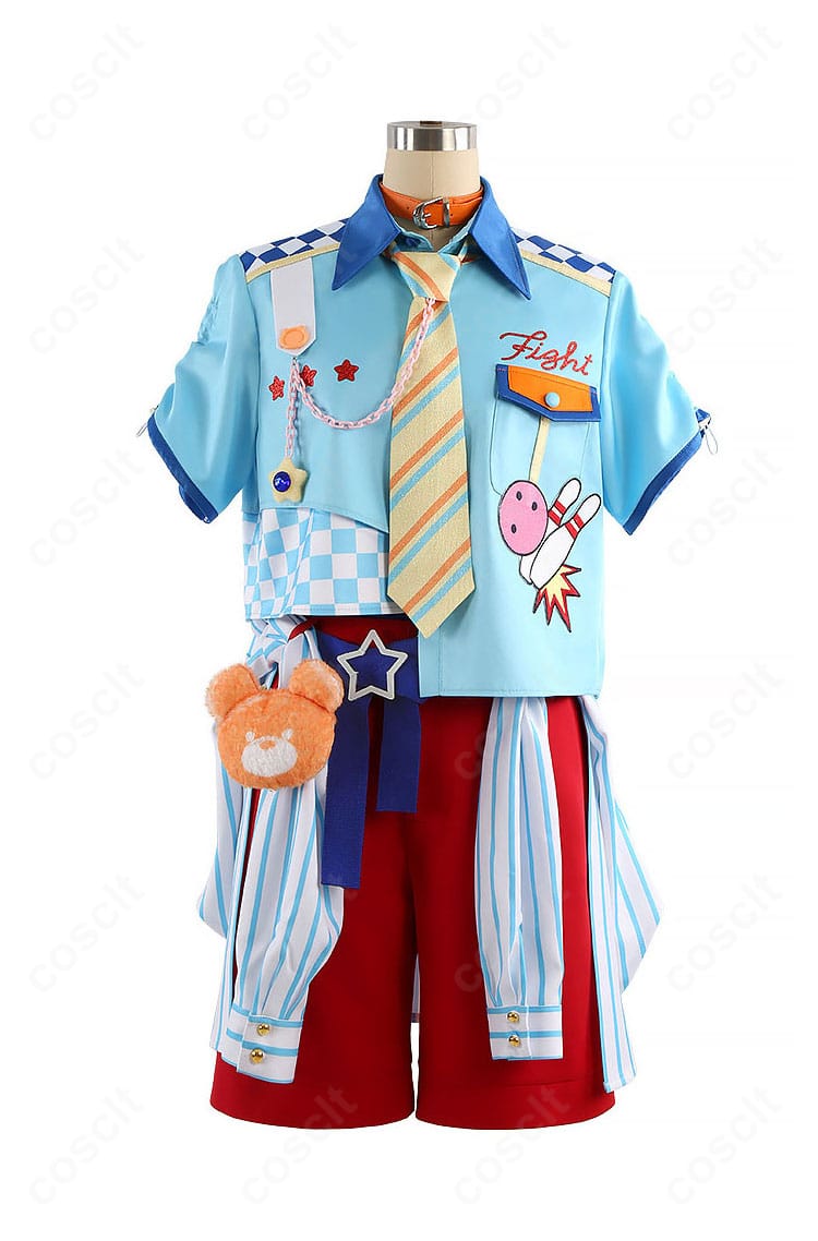 クマクマレスQ衣装の正面全体。ジャケット・ベスト・ネクタイ・半ズボンのシルエットを確認できる画像