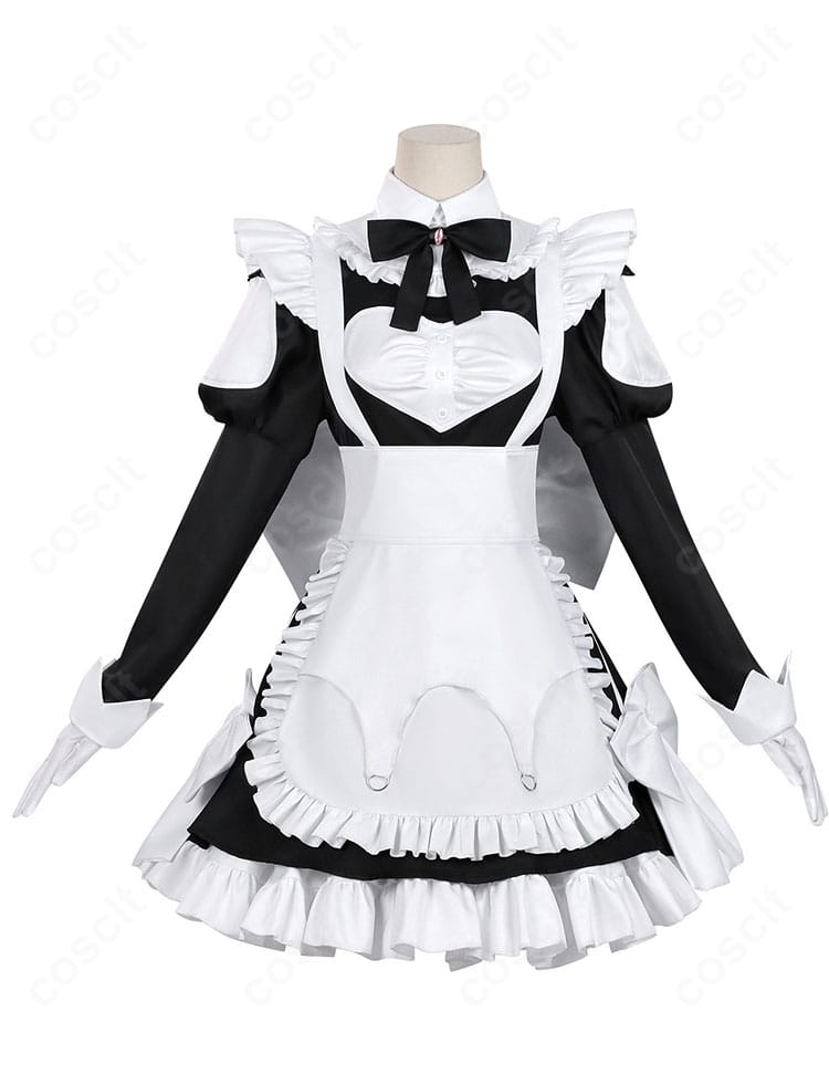 桃乃 ゴーストハウス メイド服の正面全体。エプロンと蝶ネクタイの配置が分かる画像