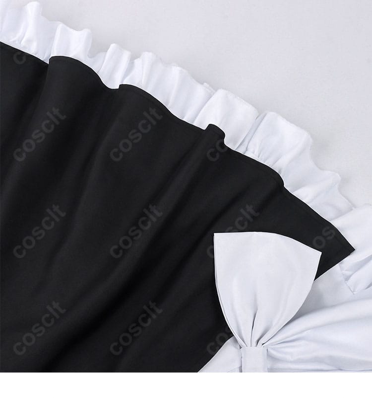 桃乃 メイド服の裾装飾ディテール。スカートの広がりと端処理の近接写真