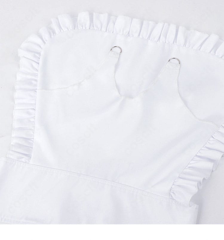 桃乃 メイド服エプロンの装飾ディテール。前当てとステッチ、リボンの質感