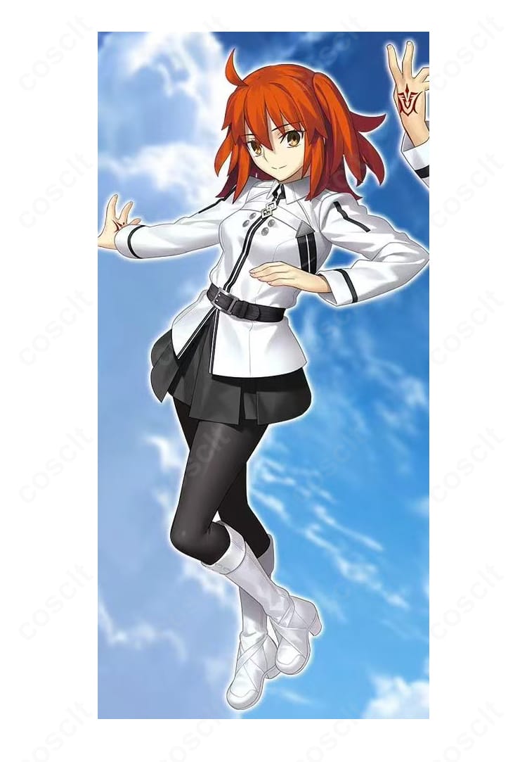 Fate/Grand Order 藤丸立香(ぐだ子)カルデア制服の全身コスプレ画像。清楚な白ジャケットと落ち着いた配色が分かる商品人物写真。