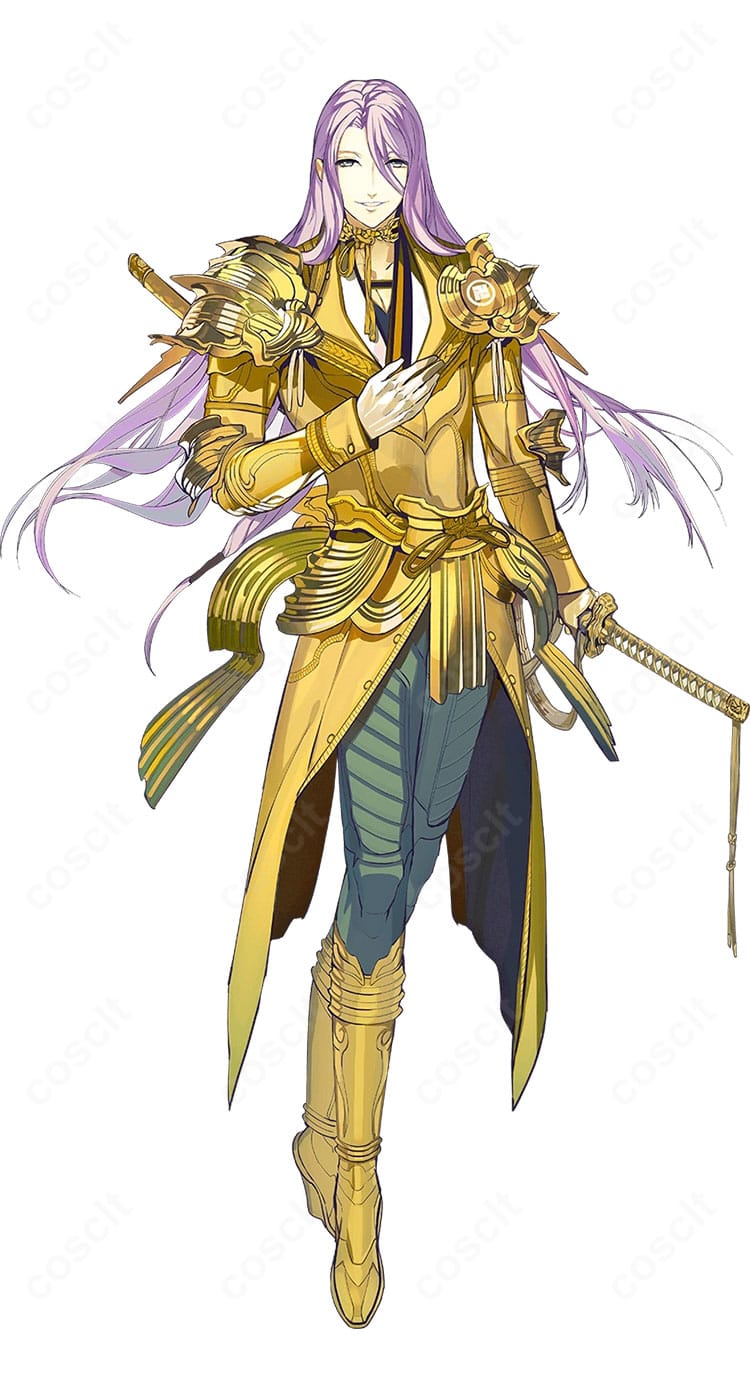 刀剣乱舞-ONLINE- 蜂須賀虎徹のコスプレ衣装をモデルが正面から着用した全身画像。和装ベースにアーマー風装飾で高再現。