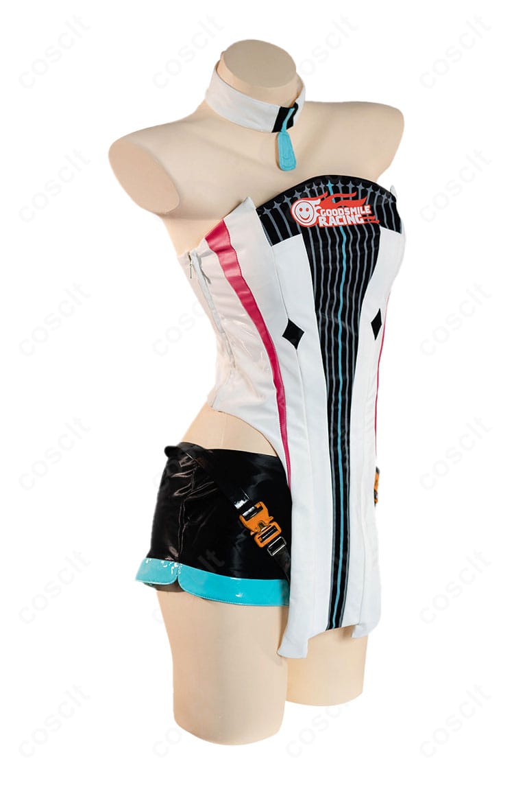 初音ミク レーシングミク2026Ver. 衣装の右側面。サイドラインと装飾位置のバランスを確認できる