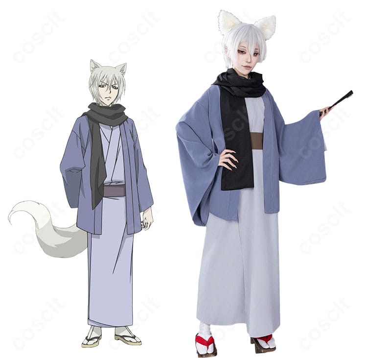 神様はじめました 巴衛の野狐和装コスプレ豪華版・正面全身。着物と羽織、帯、マフラー、耳・尻尾を備えたフルセット