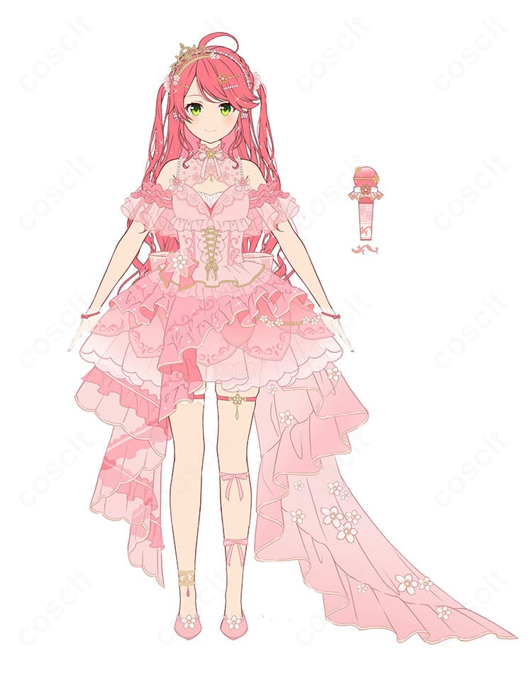 さくらみこ flower fantasista! アイドル衣装を着用した全身モデルカット。ハリのある生地と華やかなシルエットが分かる正面ポーズ。