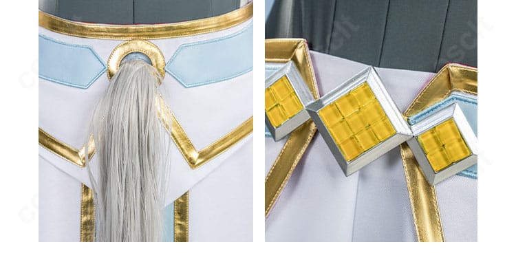 腰回りの飾りと尾飾りの接写。動きに映えるパーツの形状と固定感を表現。