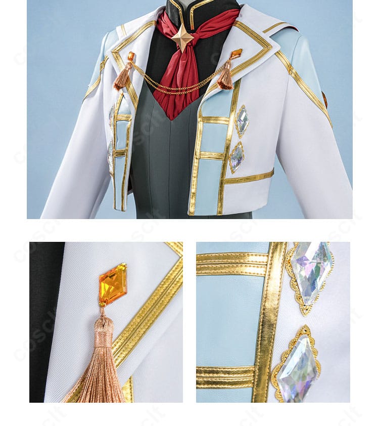 フロントの前立て装飾ディテール。留め具位置と意匠の作り込みを示す拡大画像。