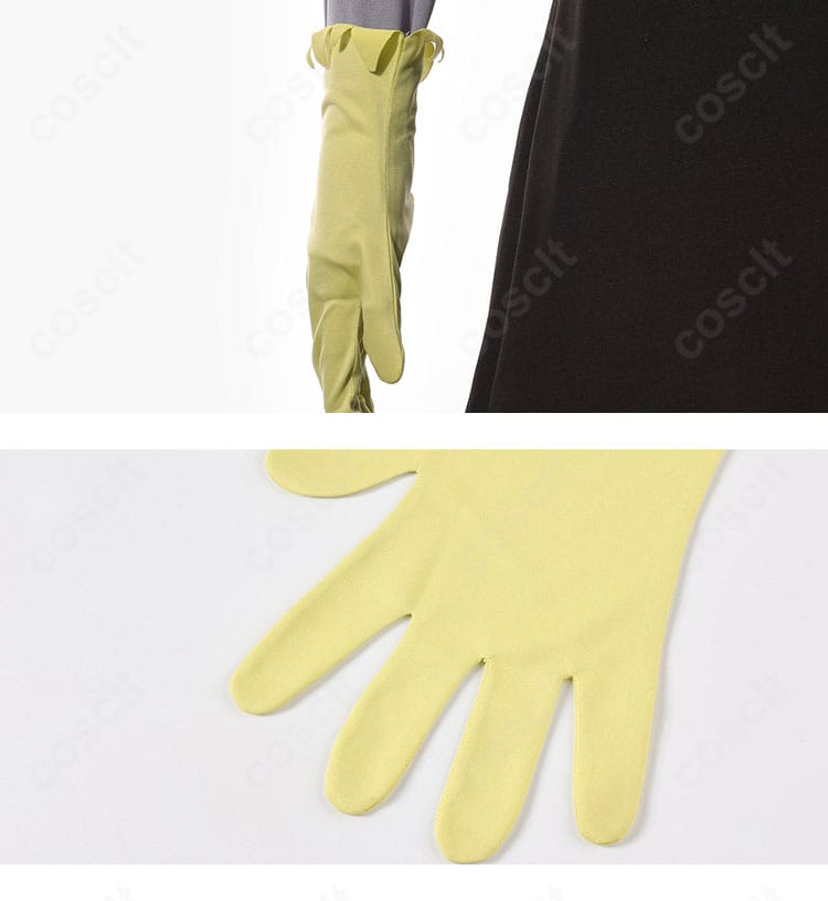 手袋と手首周りの装飾ディテール(質感と縫製)