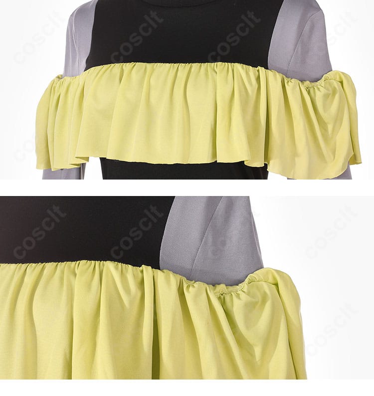 衣装フロント飾り部分の装飾ディテール(トリムや配置)