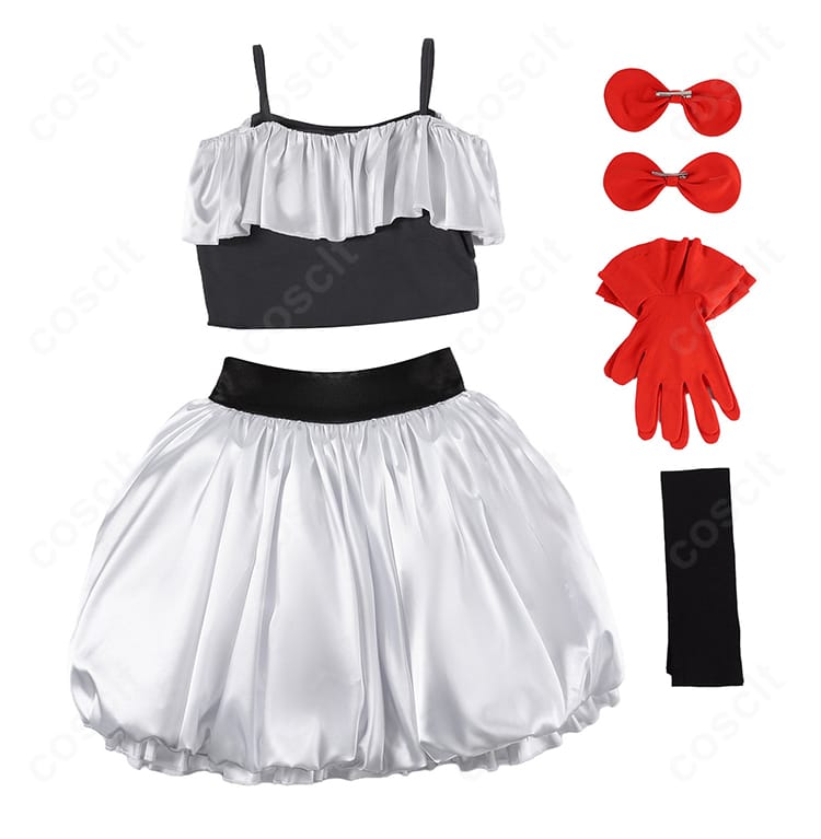 セット内容一式（トップス・スカート・手袋・髪飾り・靴下）のレイアウト