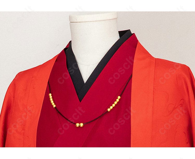 煉獄杏寿郎 京まふ2021和装の襟元ディテール。重ね襟とネックレスの質感、縫製の丁寧さを接写で表現。