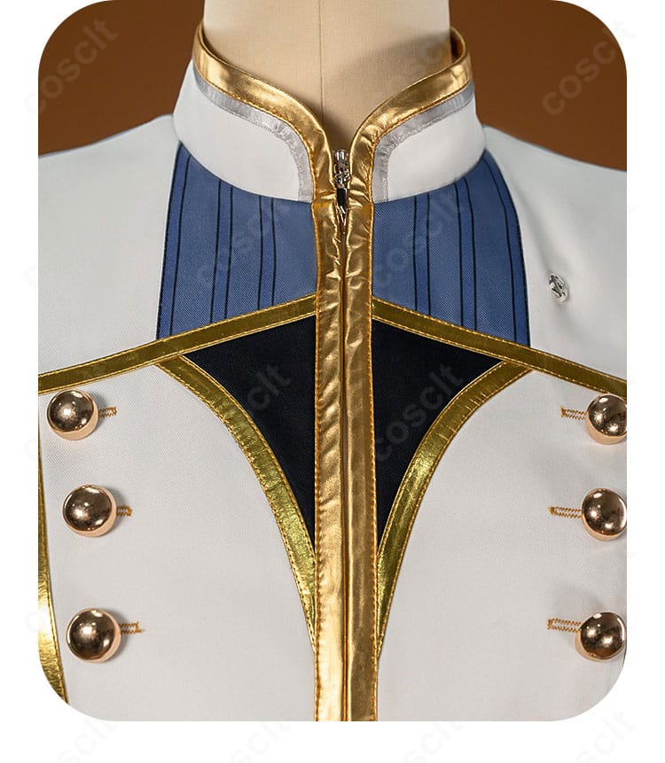 ネックラインの飾りと留め仕様を示すディテール