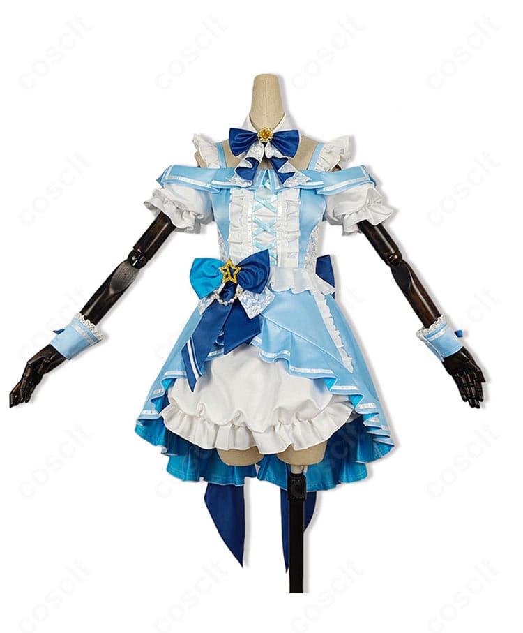 高坂穂乃果 μ's×Aqoursコラボ衣装の正面全体。ハリ感あるシルエットと装飾配置、ウエストラインの再現が確認できる画像。