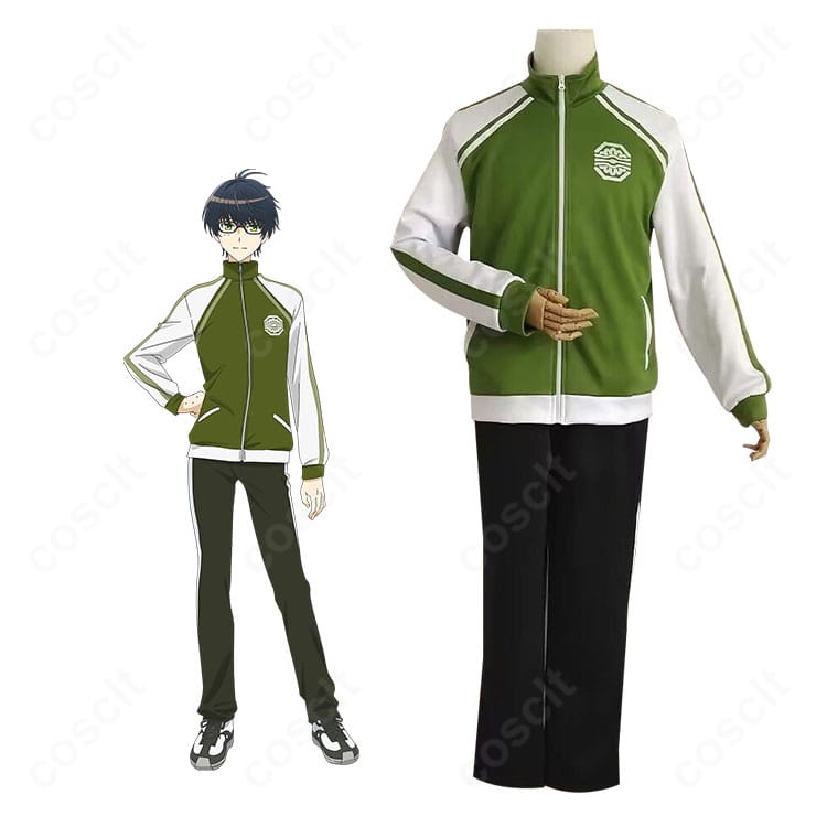 篭手切江 内番ジャージ上下の全身フロント。刀剣乱舞-花丸- 雪月華の世界観に沿ったシンプルなシルエットを再現。