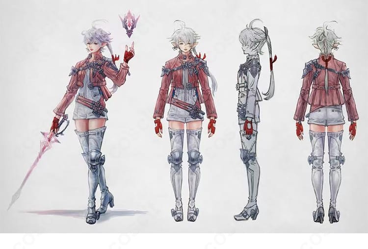 アリゼー・ルヴェユール 暁月のフィナーレ衣装一式を着用した全身イメージ。白黒赤のコントラストとベルト装飾、アームカバーまで再現したコスプレ衣装の商品画像。