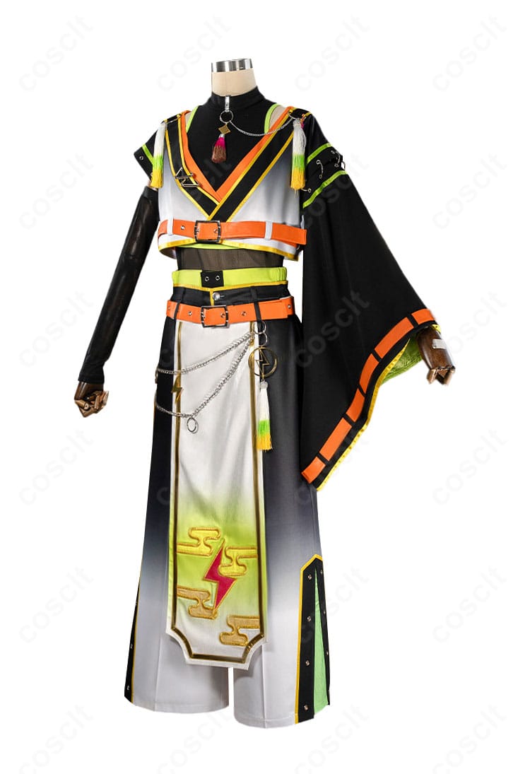 衣装左側面の腰飾りとサイドシームの縫製を示す画像