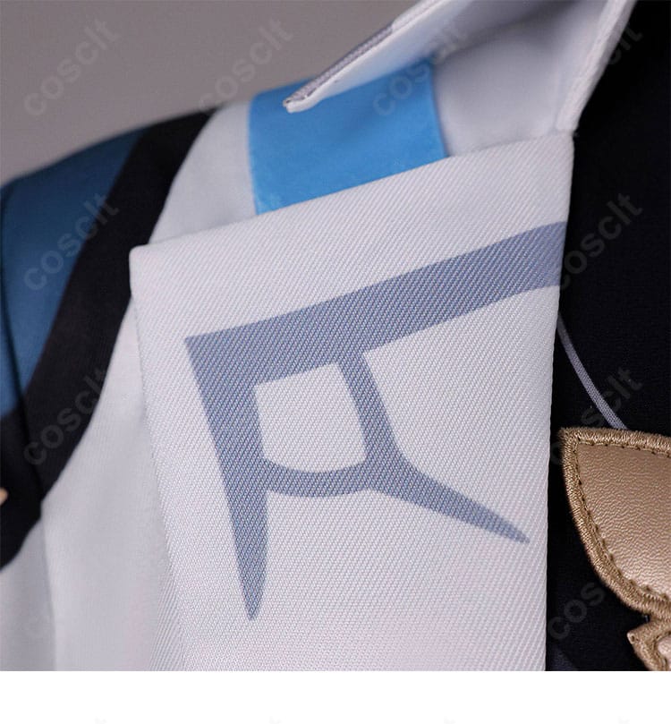 原神 旅人・空 コスプレ衣装 右襟の文様ディテール。プリントの発色とエッジのシャープさを表示。