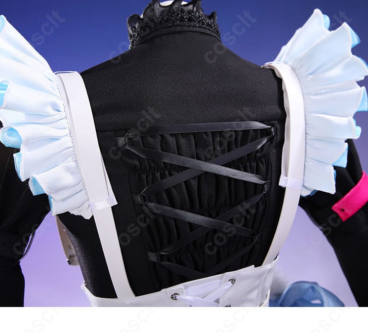 背肩部のリボンと装飾パーツの固定構造ディテール