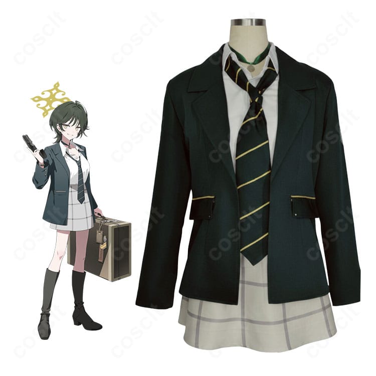 ブルーアーカイブ 若狭フユ ワイルドハント芸術学院 制服コスプレ一式のフロント全身カット（コートとネクタイの配色が分かる）