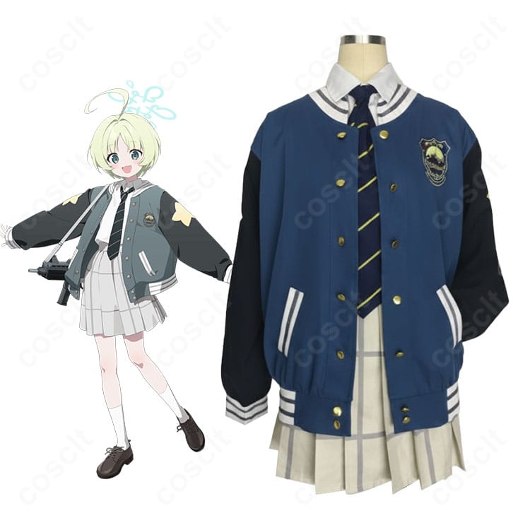 薄葉リツ 制服コスプレ衣装一式の全身フロント。上品トーンのコートと均一プリーツスカートが特徴。