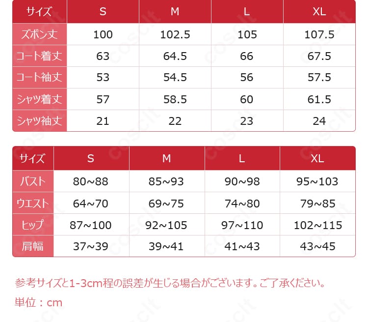 神代 類「想いを込めた小道具作り」フルセット平置き。コート、ズボン、シャツ、ベルト、腰飾り、チョーカーの6点内容が一目で分かる画像。
