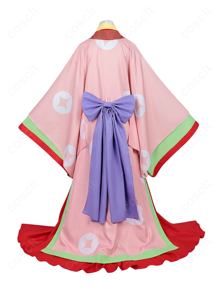 着物風コスプレ衣装の背面全体写真|大きな背面リボンと裾ラインを強調