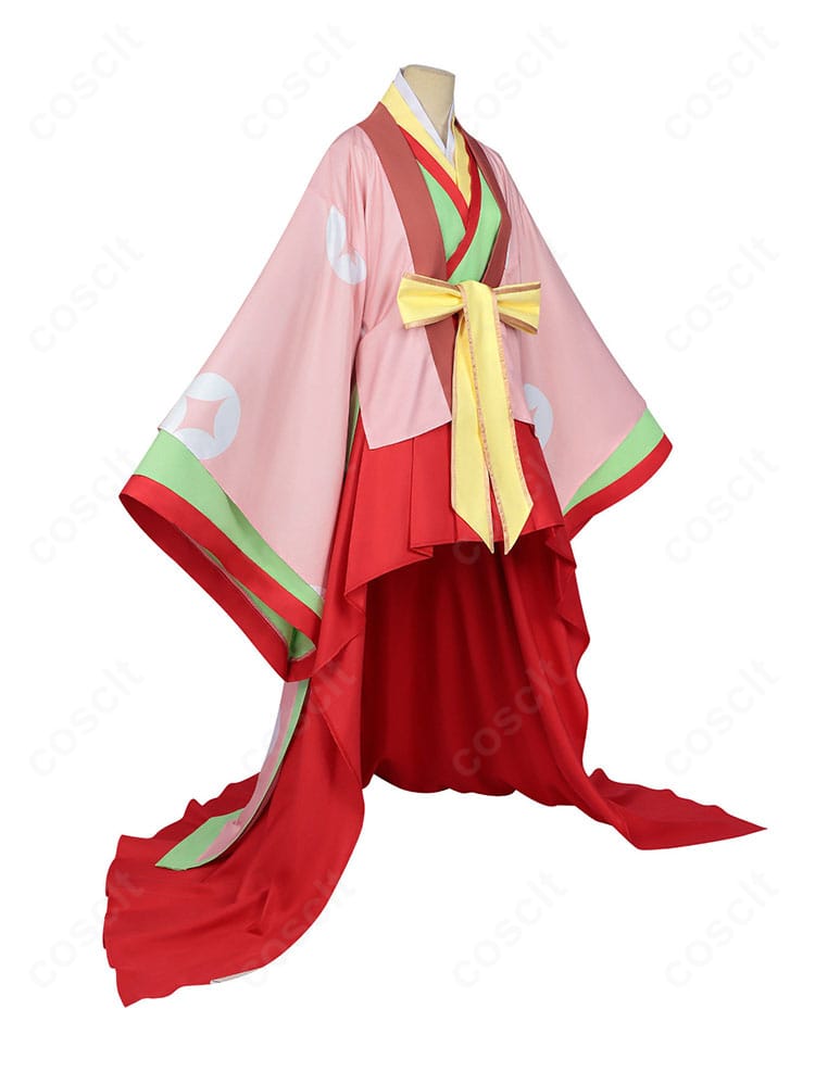 着物風コスプレ衣装の側面全体写真|ウエストリボンの立体感が分かる角度