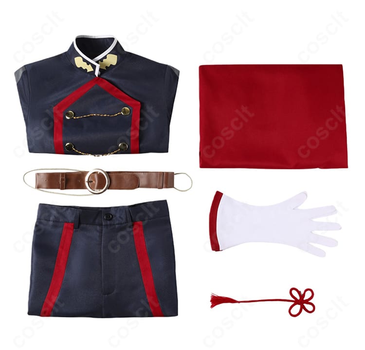 セット内容（上着・ショートパンツ・マント・ベルト・手袋・髪飾り）のレイアウト全体図