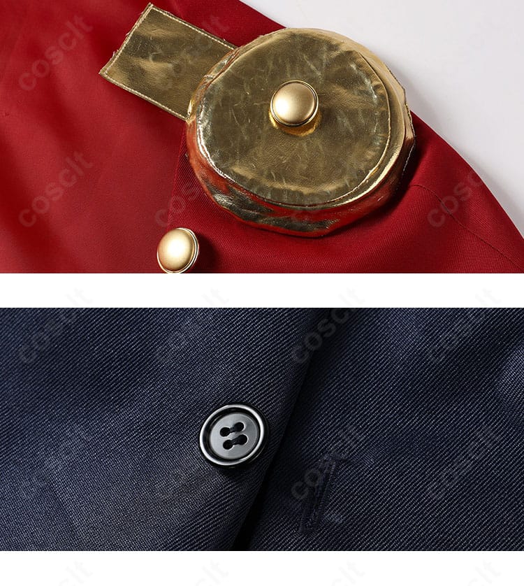 装飾ボタンと縫製の仕上げが分かる近接ディテール