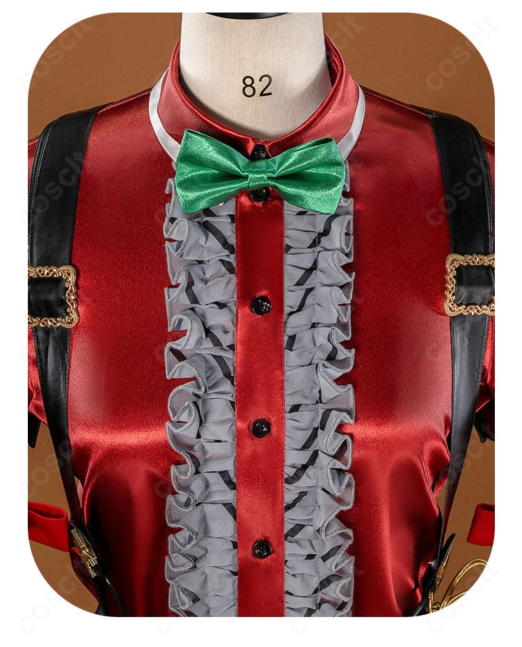 襟元の装飾ディテール(蝶ネクタイと襟飾りの質感・縫製)